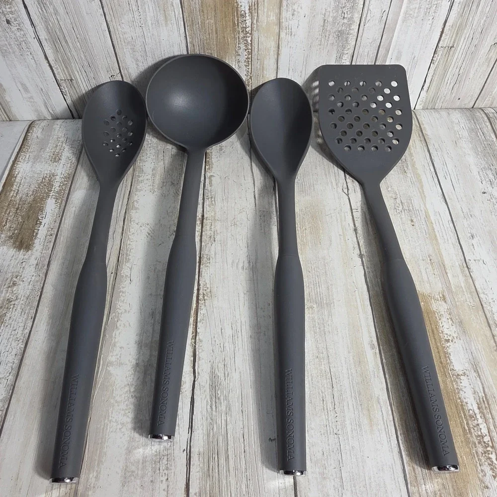 Williams Sonoma 4 Piece Silicone Kitchen Utensil Set Charcoal Gray Ladle Turner